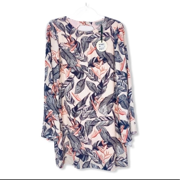 Dress Forum mini tropical print dress Graypeach Lena bell sleeve floral size M - Picture 3 of 10